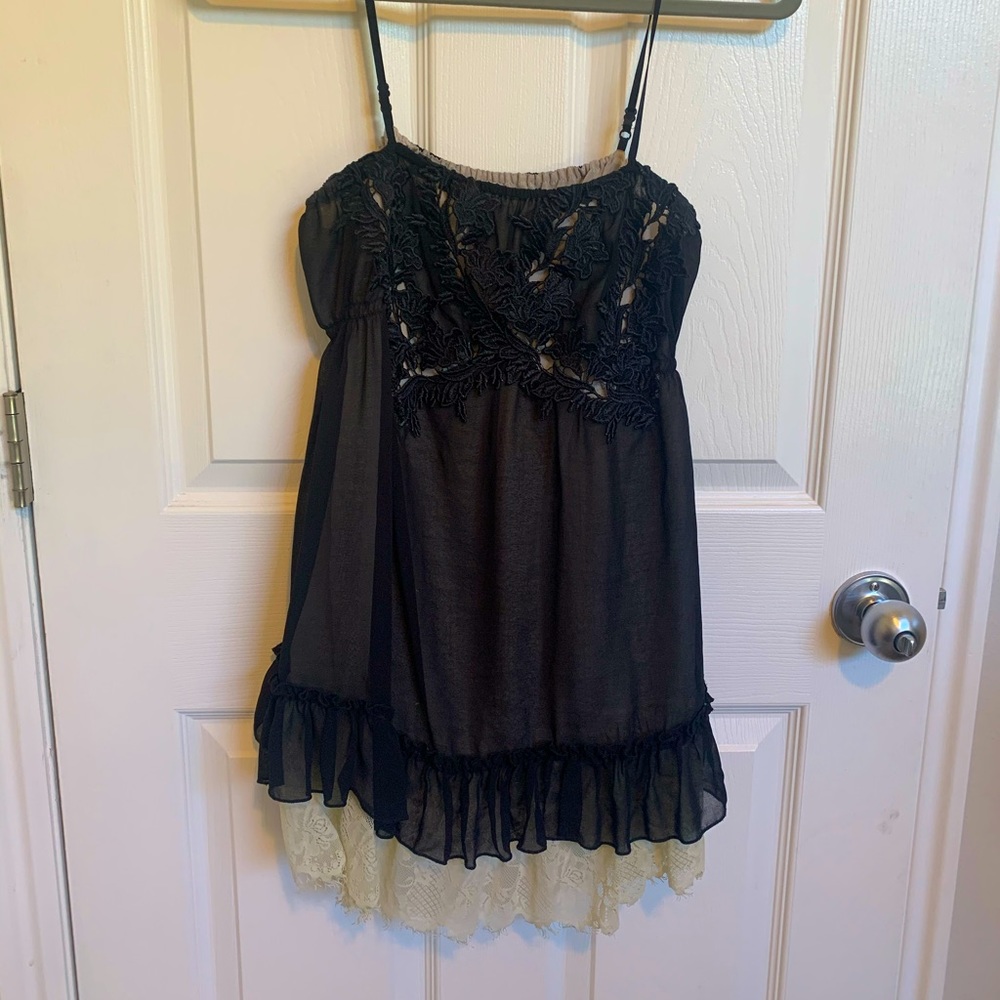 Anthropologie Ryu lace tank large black cream